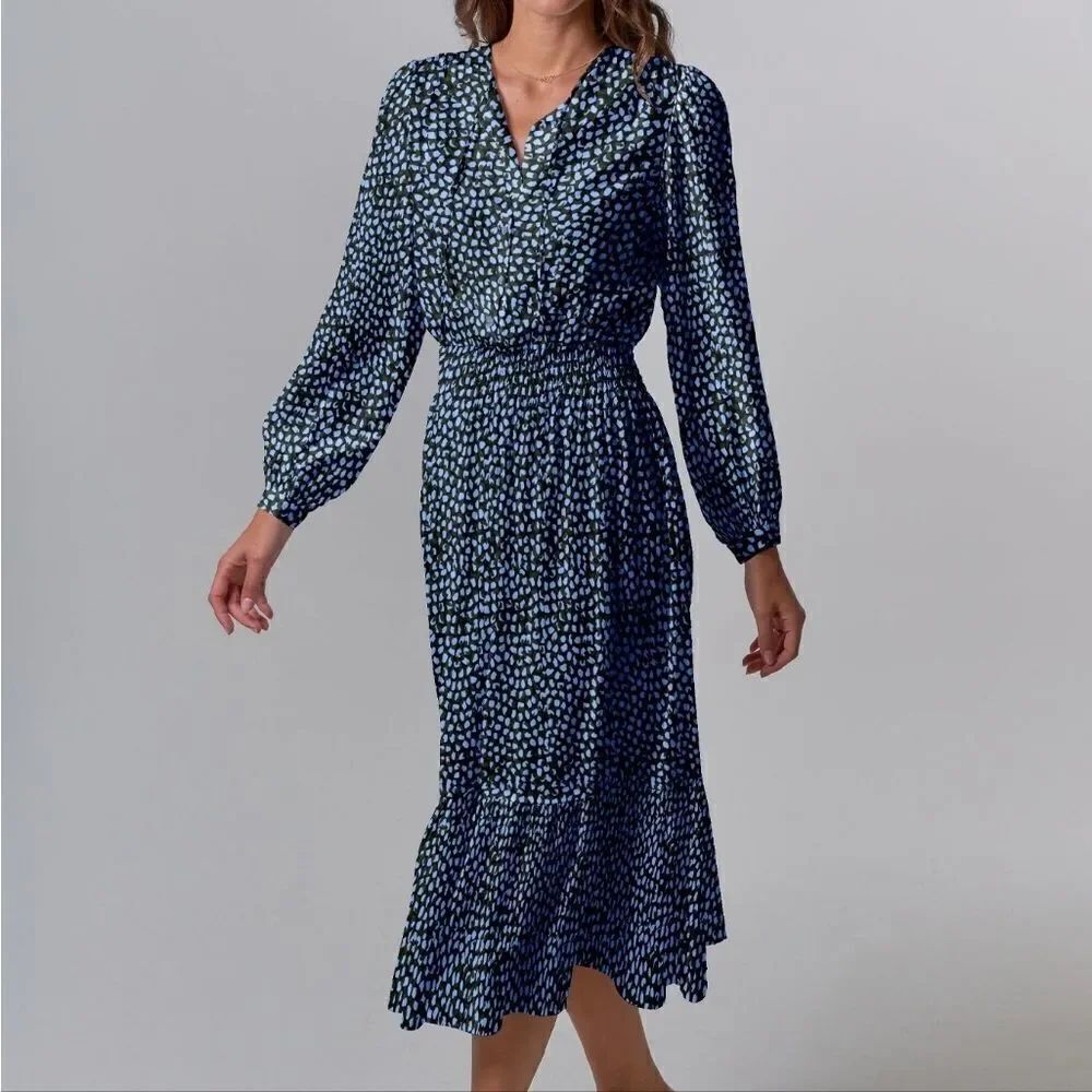 Tucker Juliette Dress Cornflower Spots in Silk Stretch Charmeuse